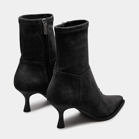 Women's Faux Suede Pointed Toe Ankle Boots with Kitten Heel and Side Zipper in B - Picture 4 of 6